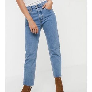 Levi's 501 high rise raw hem straight crop jeans button fly 27